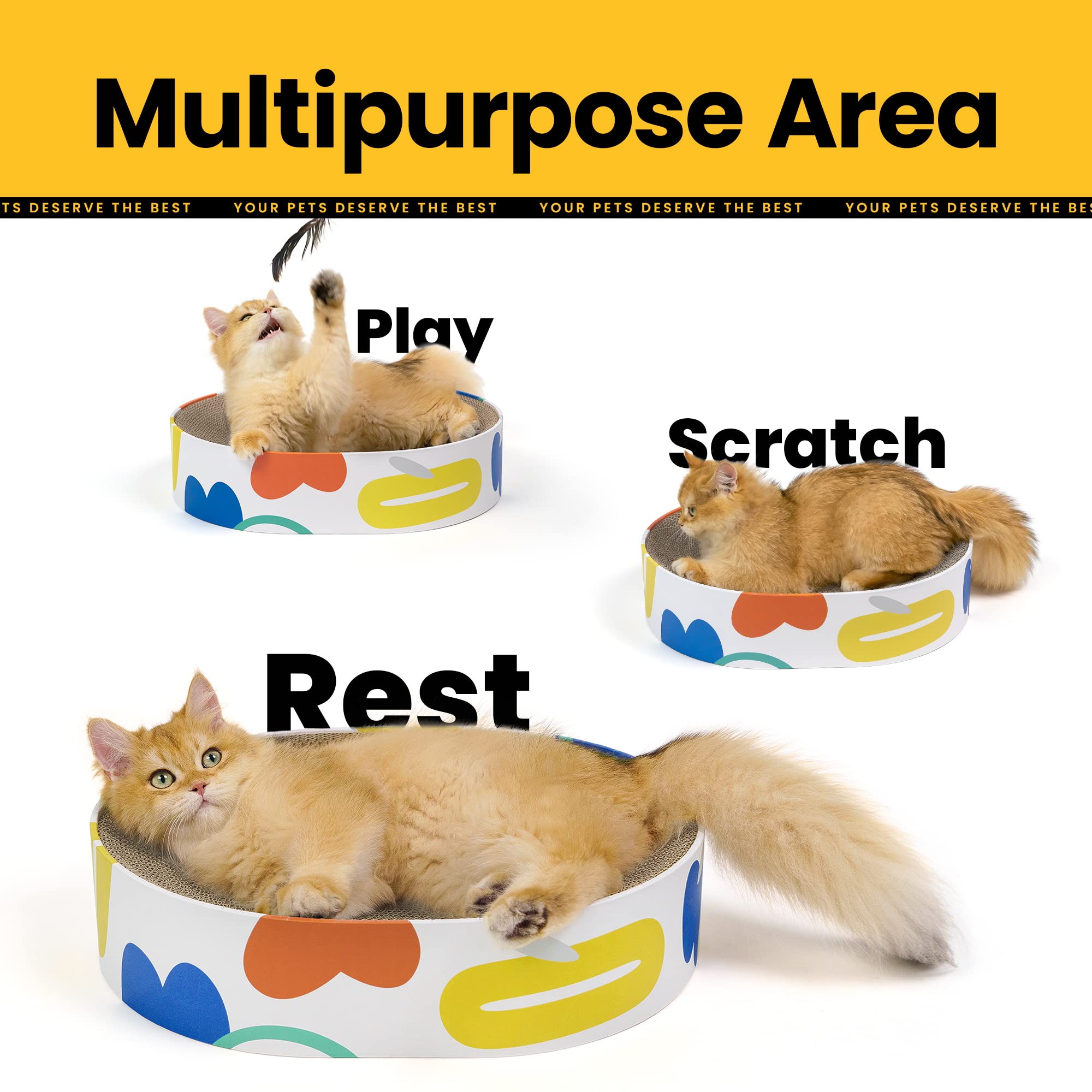 Conlun Cat Scratcher Cardboard,2 In 1 Oval Cat Scratch Pad Bowl For Indoor Kitty Grinding Claw,Round Kittens Scratching Board Co
